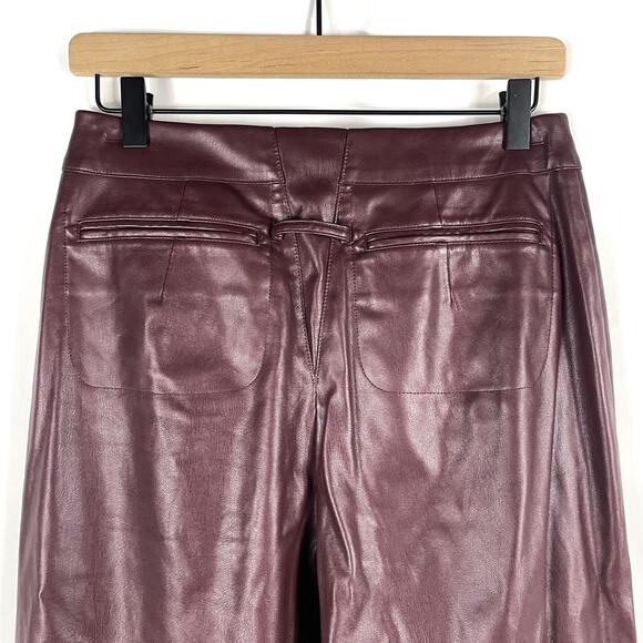 Ronny Kobo Burgundy Faux Leather Pants High Rise Wide Leg Vegan Sz 4 - Picture 9 of 12